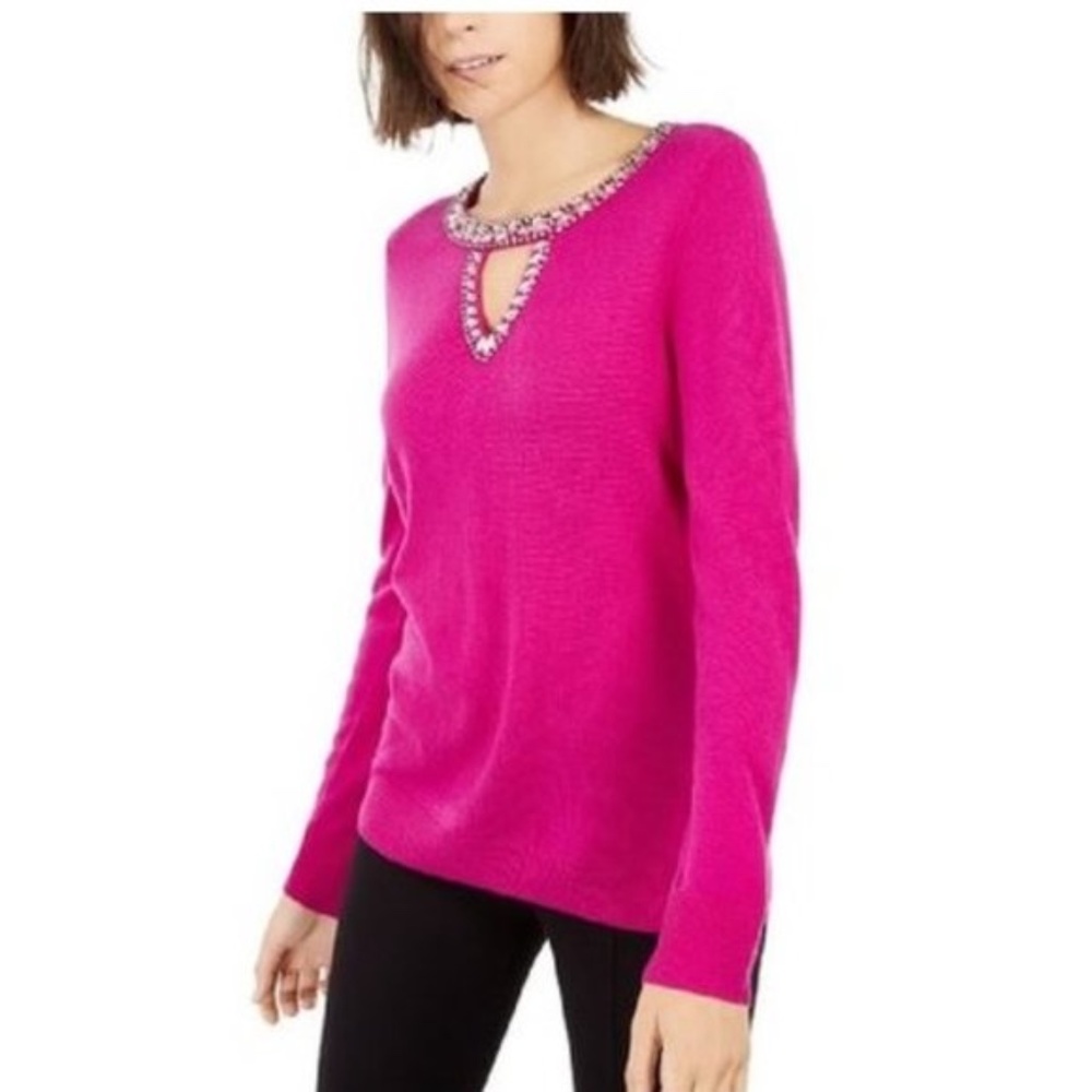 INC Embellished Keyhole Sweater